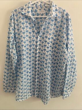 Indigo Island Lightweight Cotton LS Button Up Shirt Elephant Block Print XXL